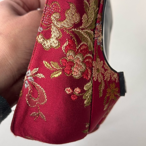 vintage 60s 70s lj simone new york brocade red floral bow kitten heel shoes - Picture 11 of 12